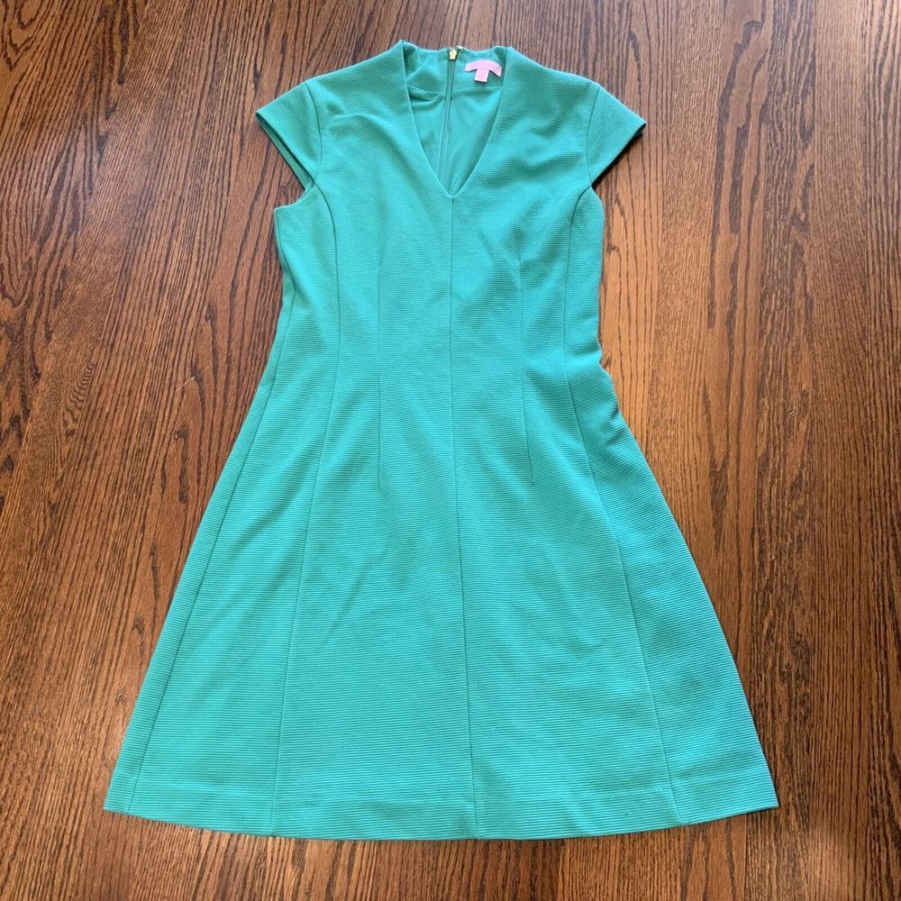 Lilly Pulitzer Bree Ottoman Fit & Flare Dress in Green Gold Exposed Zip Size M